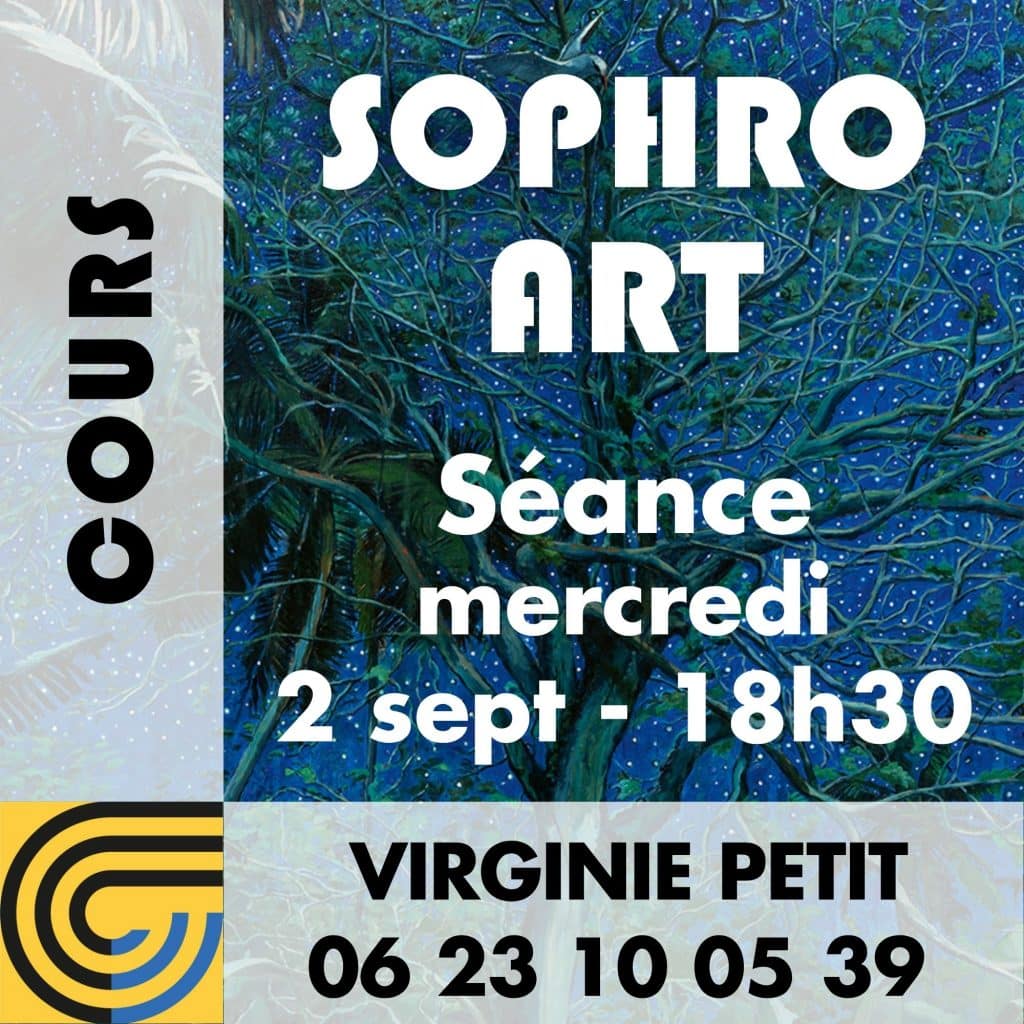 Séance de sophro art avec Virginie Petit devant une oeuvre de Titouan Lamazou