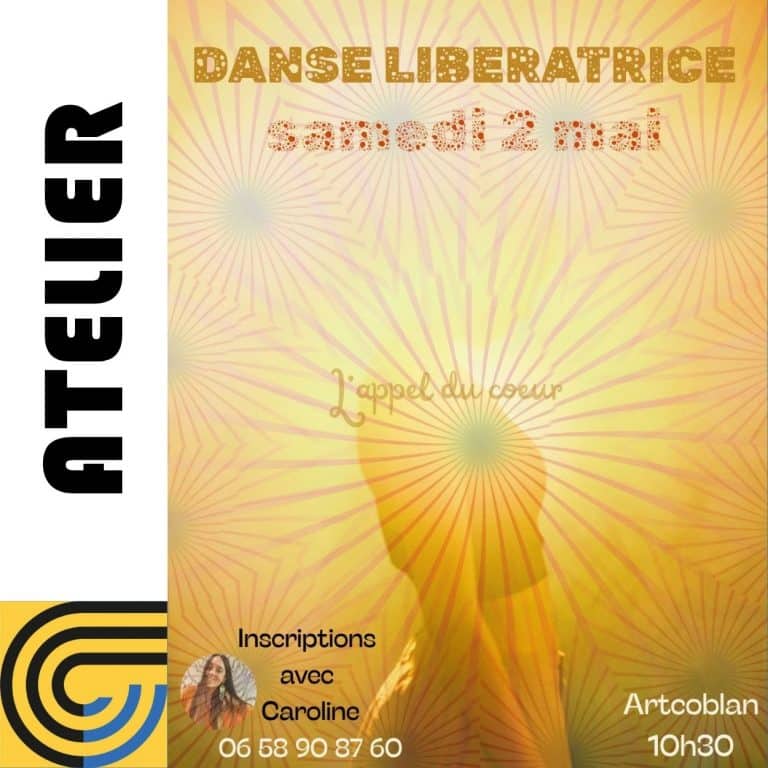 Atelier Danse Liberatrice avec Caroline Bonnel le 2 mai 2026. Le thème : l'appel du cœur.